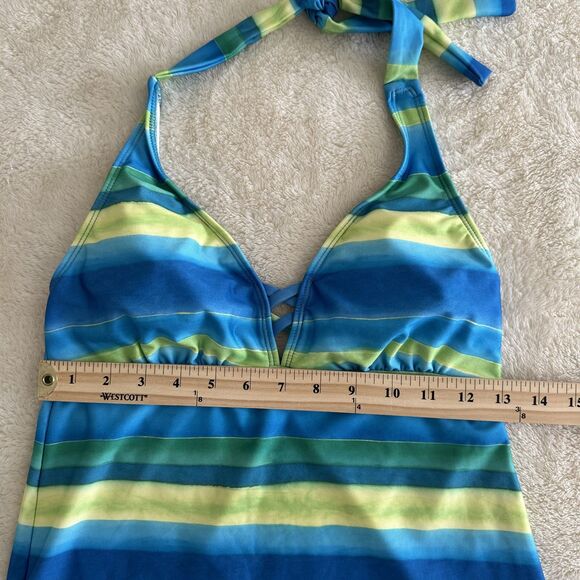 Nautica Tankini Top Size 8 Blue Green Striped Halter Swim Top Padded Cups - Picture 5 of 5